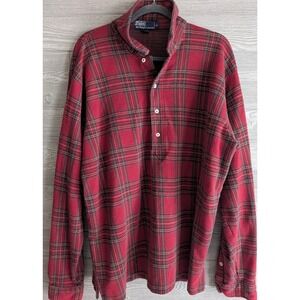 VTG Polo Ralph Lauren Mens Sz XL Cotton Red Plaid Pullover Polo Shirt Hong Kong